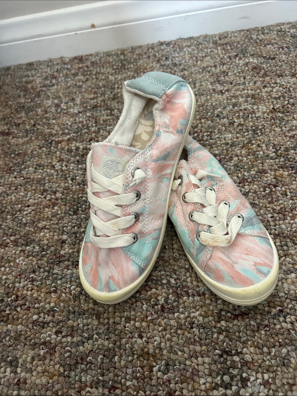 Girls Pastel Pink & Mint Tie-Dye Slip-On Canvas Sneakers
